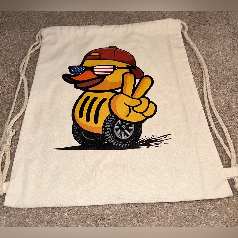 NWOT Drawstring Canvas Backpack Duck Bag. Holds up to 65 Rubber Ducks.
